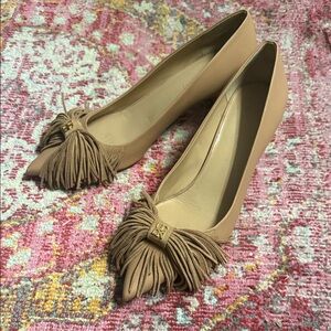 Ulla Johnson Tan Leather Tassel Pointed-Toe Women's Kitten Heel